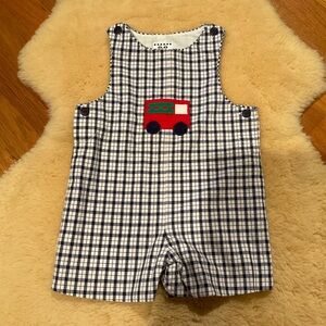 Eisman plaid fire truck romper